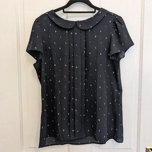 Loft Navy-Gray Blouse Medium - Peter Pan Collar
